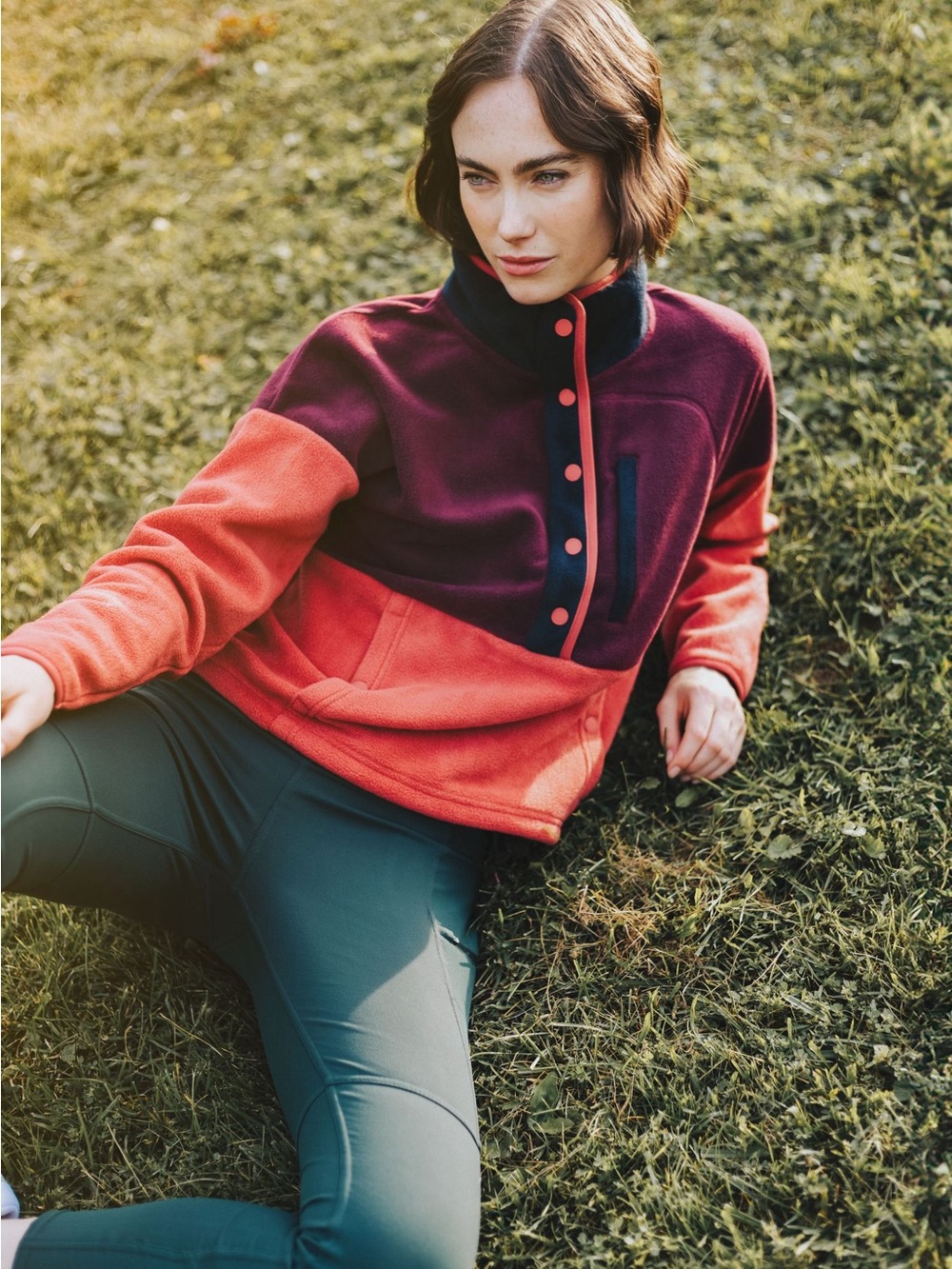 Kyodan Women’s Recycled Polar Fleece Colorblock Snap Pullover Size M